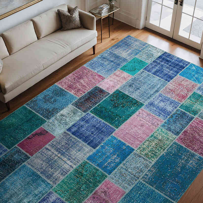 Lacivert Boyalı Patchwork Halı - 258 cm x 356 cm - K0049764