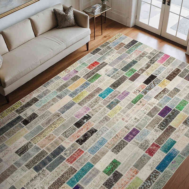 Multicolor Patchwork Hand-Knotted Turkish Rug - 8' 4" x 11' 10" (100" x 142") - K0049769