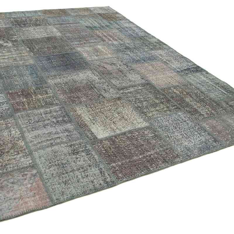 Grey Patchwork Hand-Knotted Turkish Rug - 8' 2" x 11' 5" (98" x 137") - K0049773