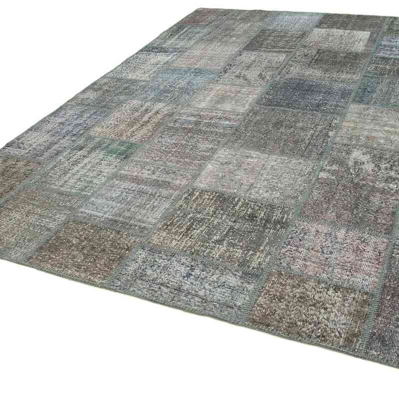 Grey Patchwork Hand-Knotted Turkish Rug - 8' 2" x 11' 5" (98" x 137") - K0049773