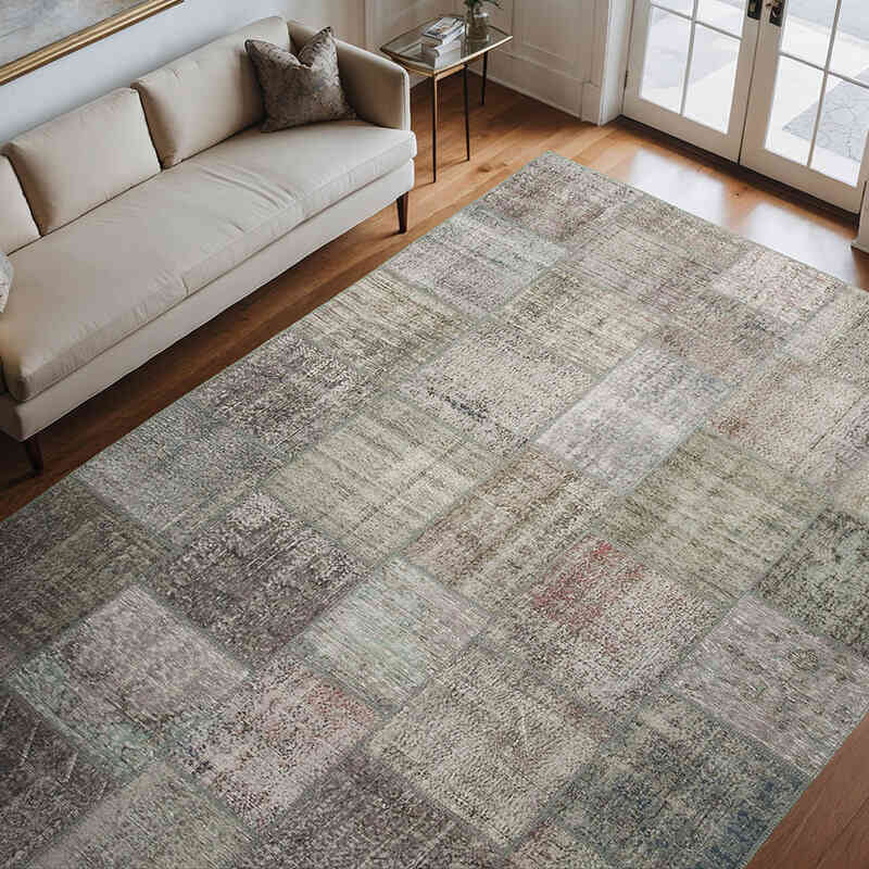 Gris Alfombra De Retazos Turca Sobre-teñida - 247 cm x 350 cm - K0049774