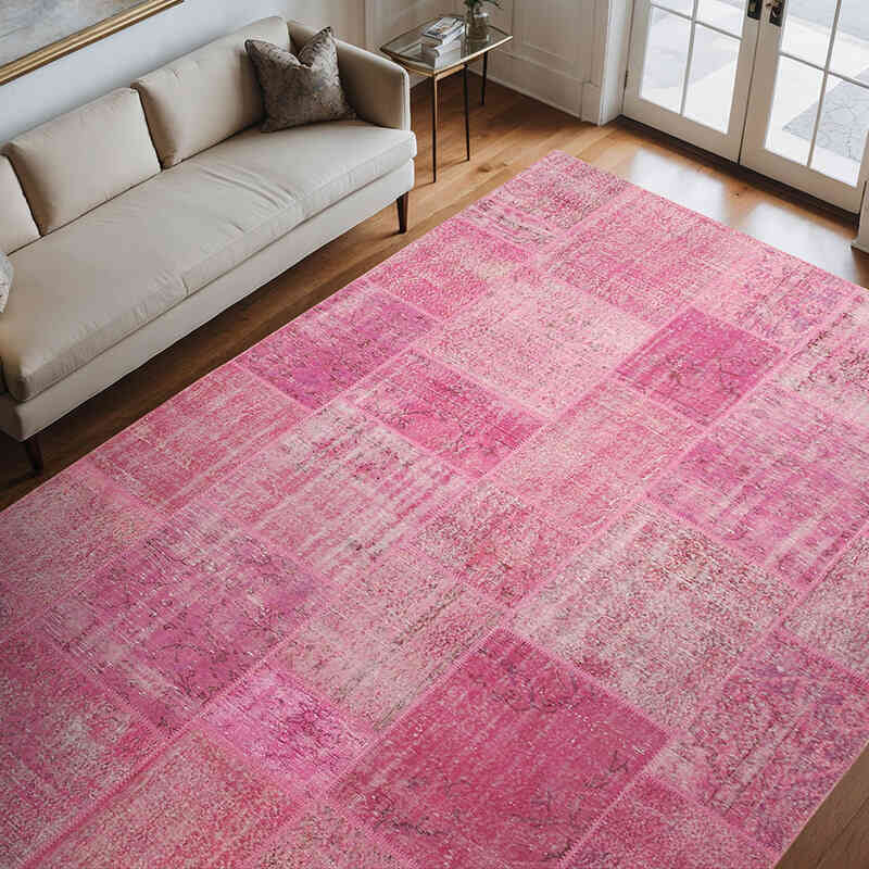 Pink Patchwork Hand-Knotted Turkish Rug - 8' 2" x 11' 6" (98" x 138") - K0049777