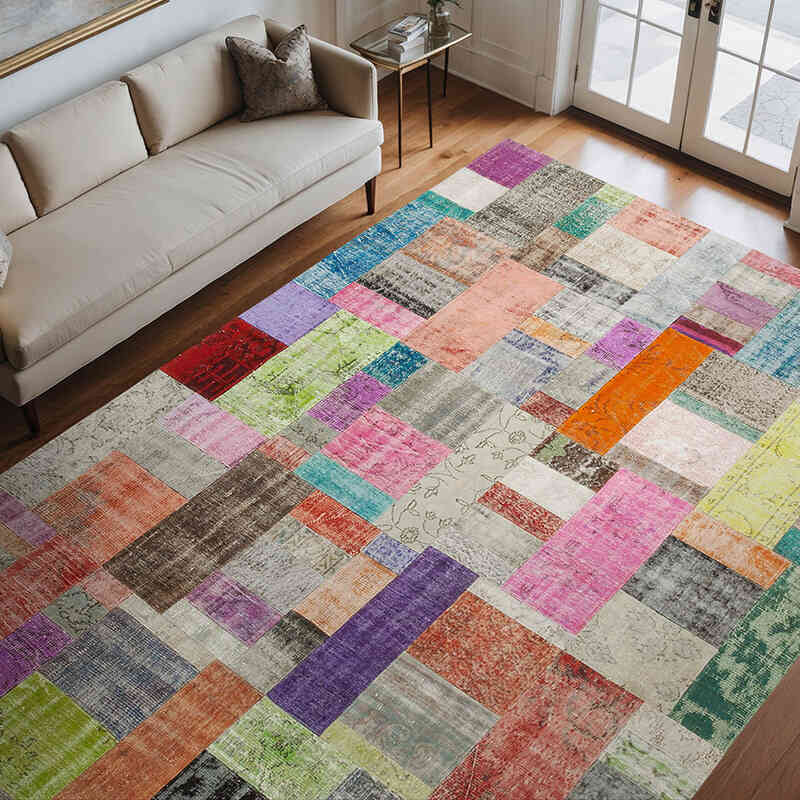 Multicolor Patchwork Hand-Knotted Turkish Rug - 8' 3" x 11' 6" (99" x 138") - K0049786