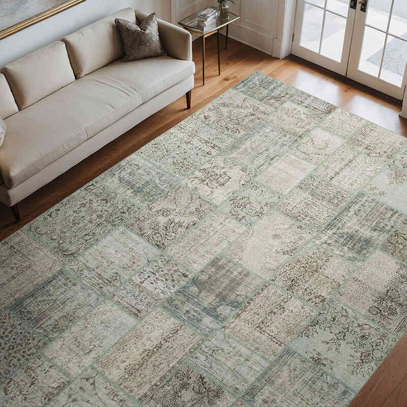 Mavi Boyalı Patchwork Halı - 250 cm x 350 cm - K0049797