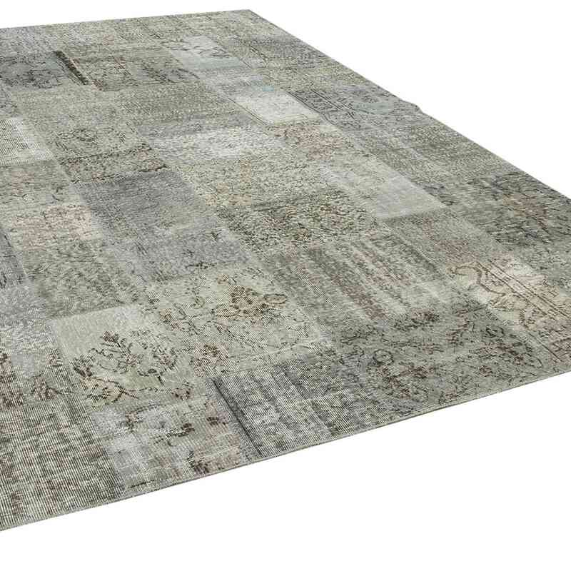 Grey Patchwork Hand-Knotted Turkish Rug - 8' 2" x 11' 6" (98" x 138") - K0049807