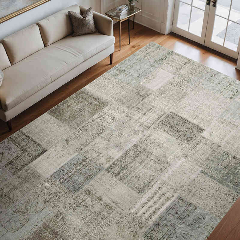 Gray Patchwork Hand-Knotted Turkish Rug - 8' 3" x 11' 6" (99" x 138") - K0049821
