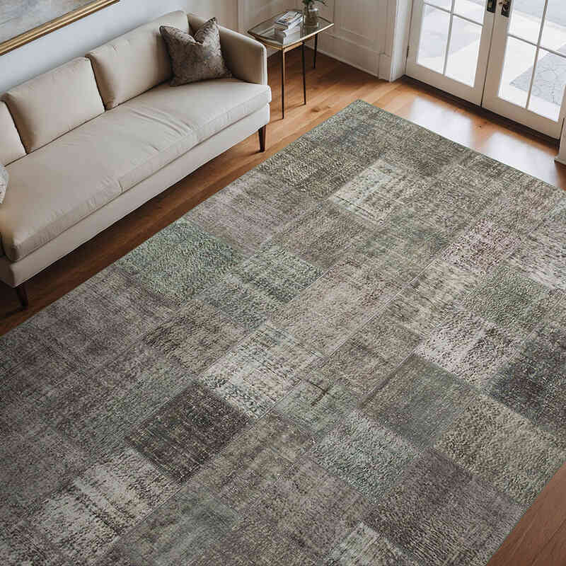 Gri Boyalı Patchwork Halı - 248 cm x 351 cm - K0049824