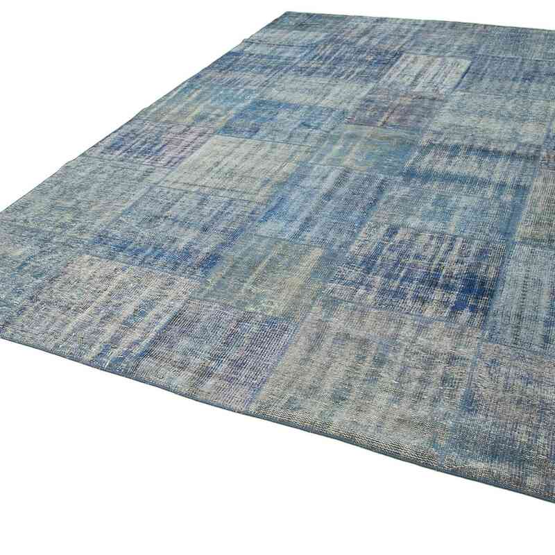 Azul Alfombra De Retazos Turca Sobre-teñida - 243 cm x 347 cm - K0049830