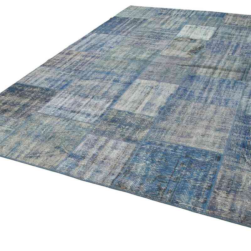 Azul Alfombra De Retazos Turca Sobre-teñida - 245 cm x 348 cm - K0049834