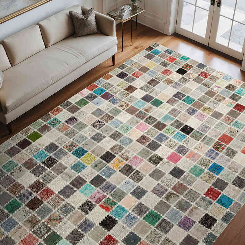 Multicolor Patchwork Hand-Knotted Turkish Rug - 8' 2" x 11' 6" (98" x 138") - K0049836
