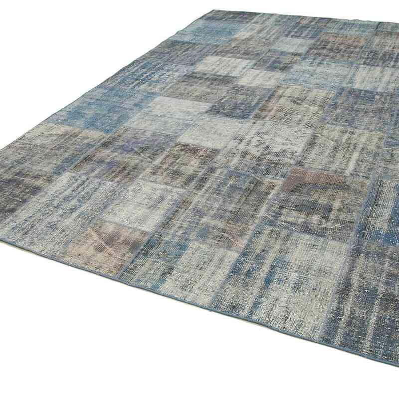 Blue Patchwork Hand-Knotted Turkish Rug - 8' 1" x 11' 8" (97" x 140") - K0049838