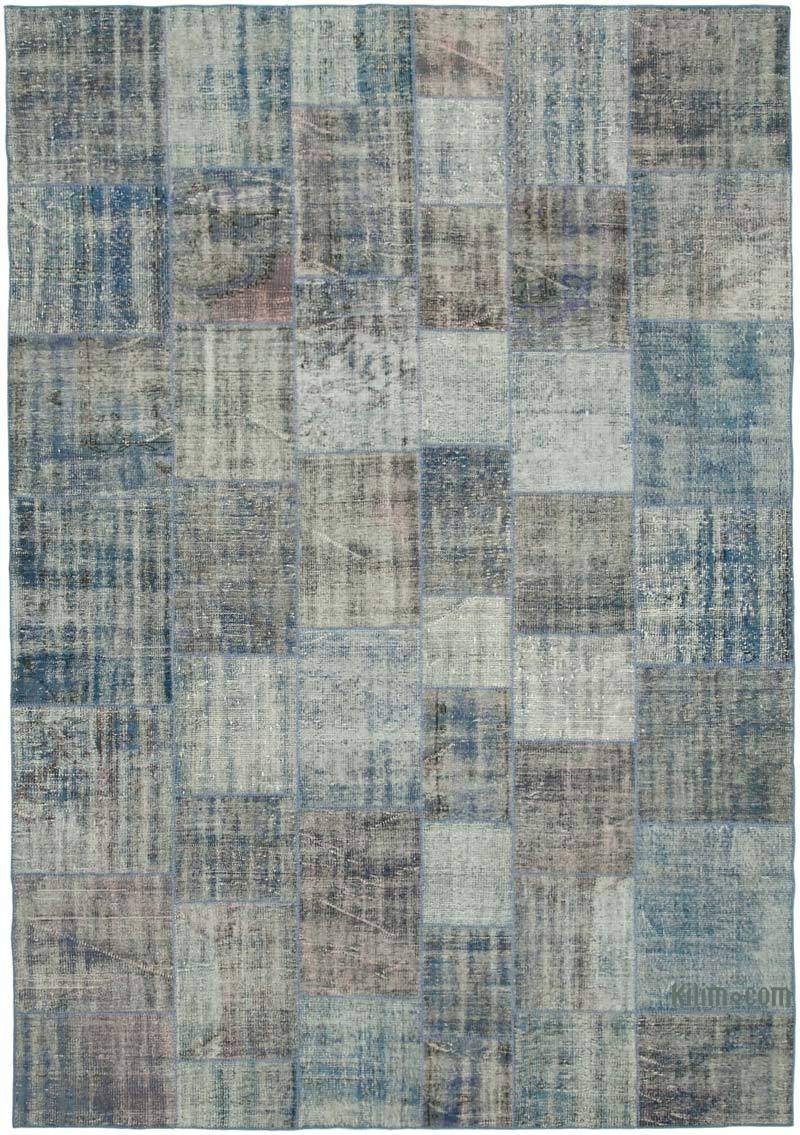 Blue Patchwork Hand-Knotted Turkish Rug - 8' 1" x 11' 8" (97" x 140") - K0049838