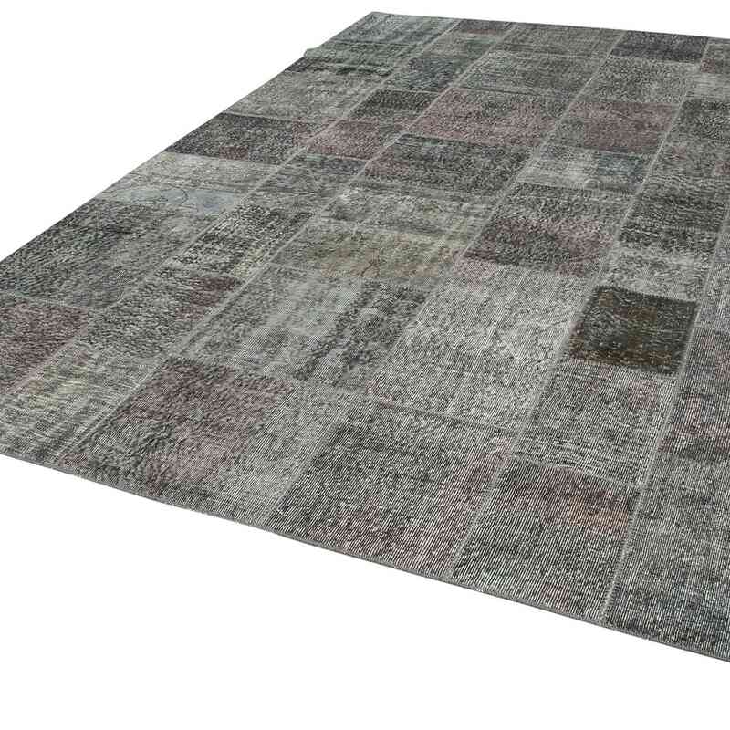 Grey Patchwork Hand-Knotted Turkish Rug - 8' 2" x 11' 7" (98" x 139") - K0049839