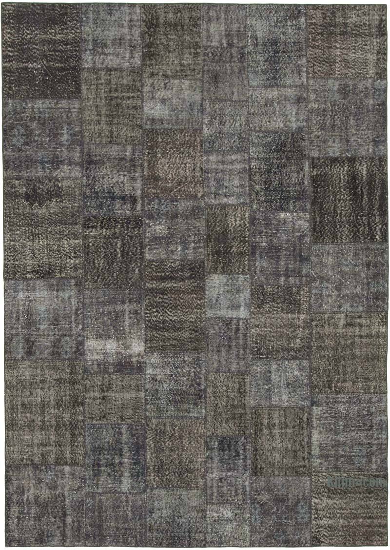 Gray Patchwork Hand-Knotted Turkish Rug - 8' 1" x 11' 7" (97" x 139") - K0049843