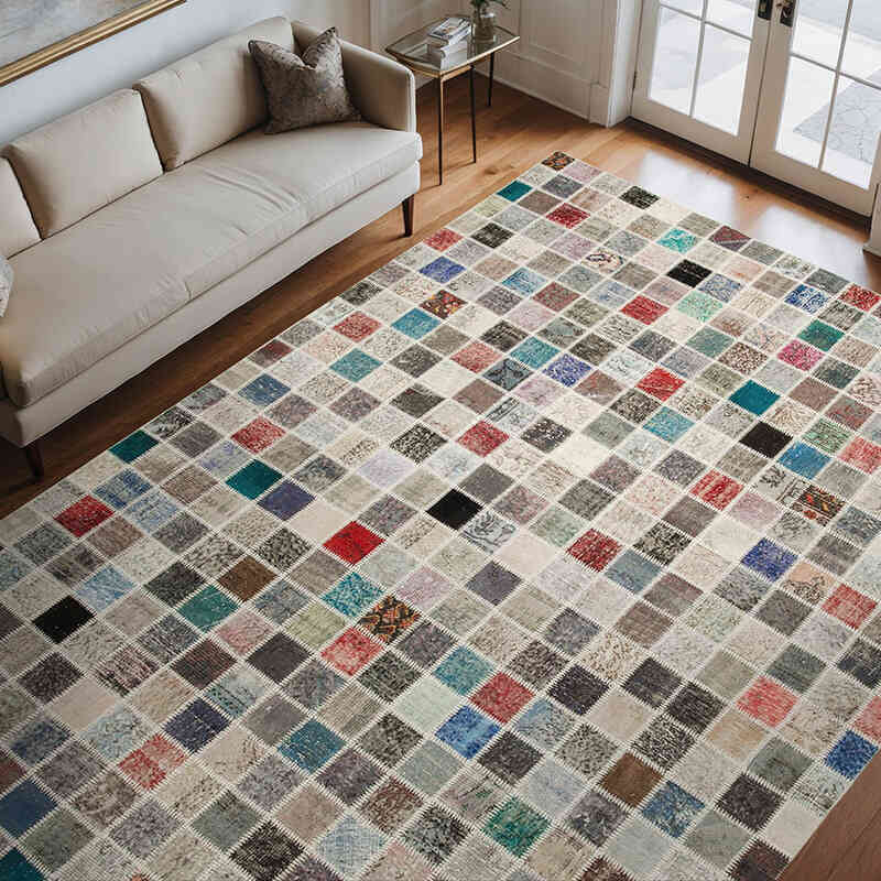 Multicolor Alfombra De Retazos Turca Sobre-teñida - 254 cm x 350 cm - K0049850