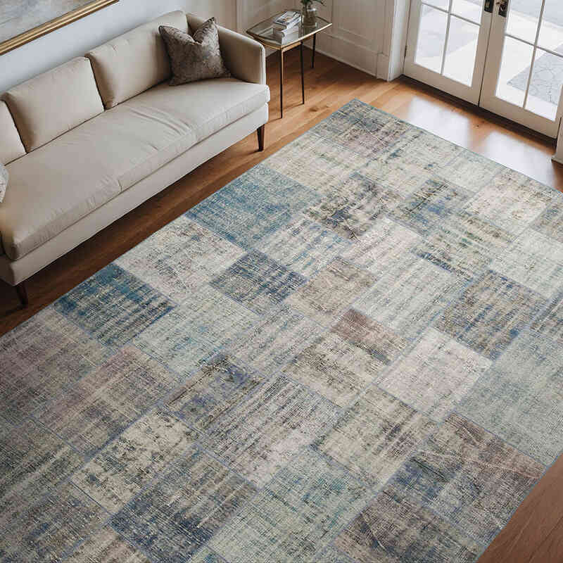 Blue Patchwork Hand-Knotted Turkish Rug - 8'  x 11' 7" (96" x 139") - K0049851