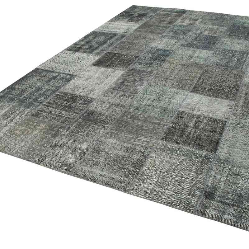 Grey Patchwork Hand-Knotted Turkish Rug - 8' 2" x 11' 4" (98" x 136") - K0049853