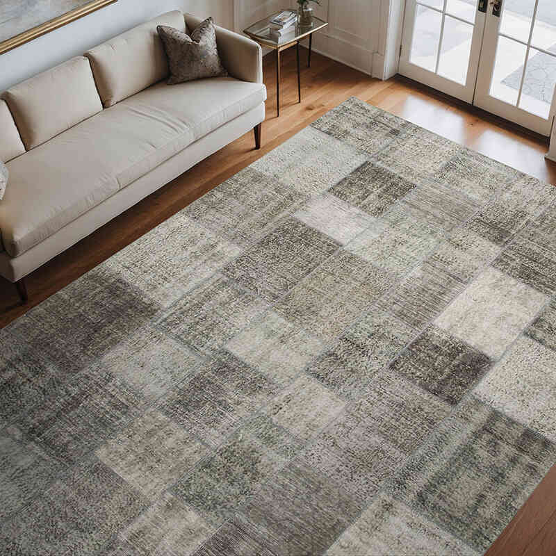 Gris Alfombra De Retazos Turca Sobre-teñida - 248 cm x 346 cm - K0049853