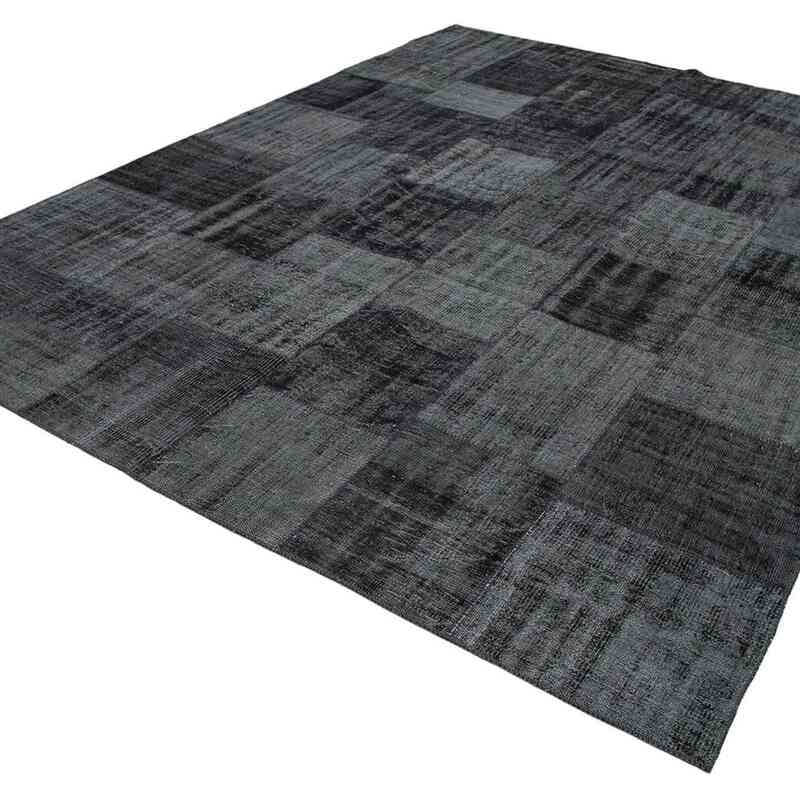 Negro Alfombra De Retazos Turca Sobre-teñida - 257 cm x 352 cm - K0049859