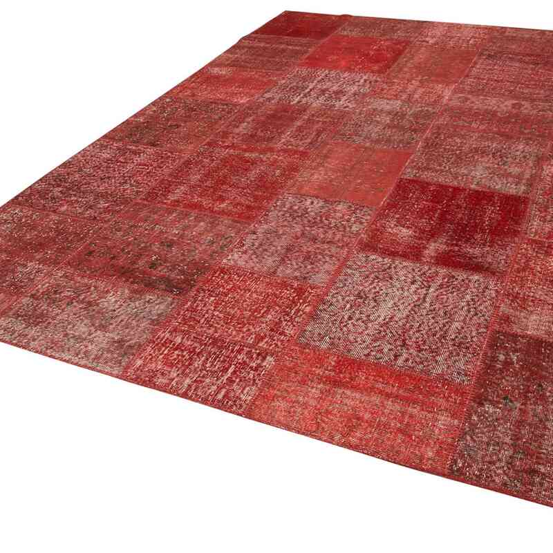 Rojo Alfombra De Retazos Turca Sobre-teñida - 251 cm x 352 cm - K0049860