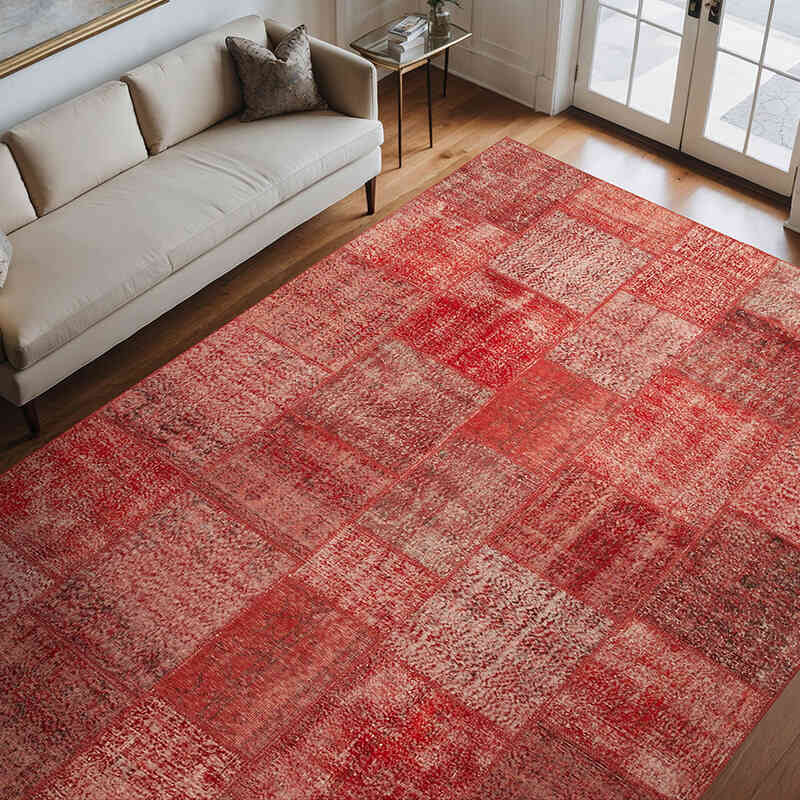 Kırmızı Boyalı Patchwork Halı - 251 cm x 352 cm - K0049860