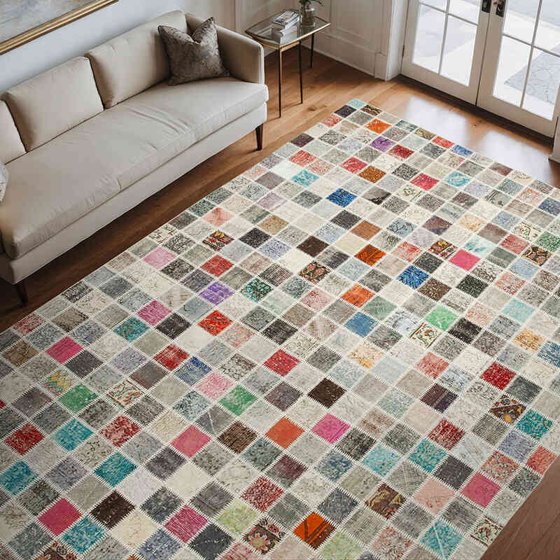 Multicolor Alfombra De Retazos Turca Sobre-teñida - 255 cm x 356 cm - K0049862