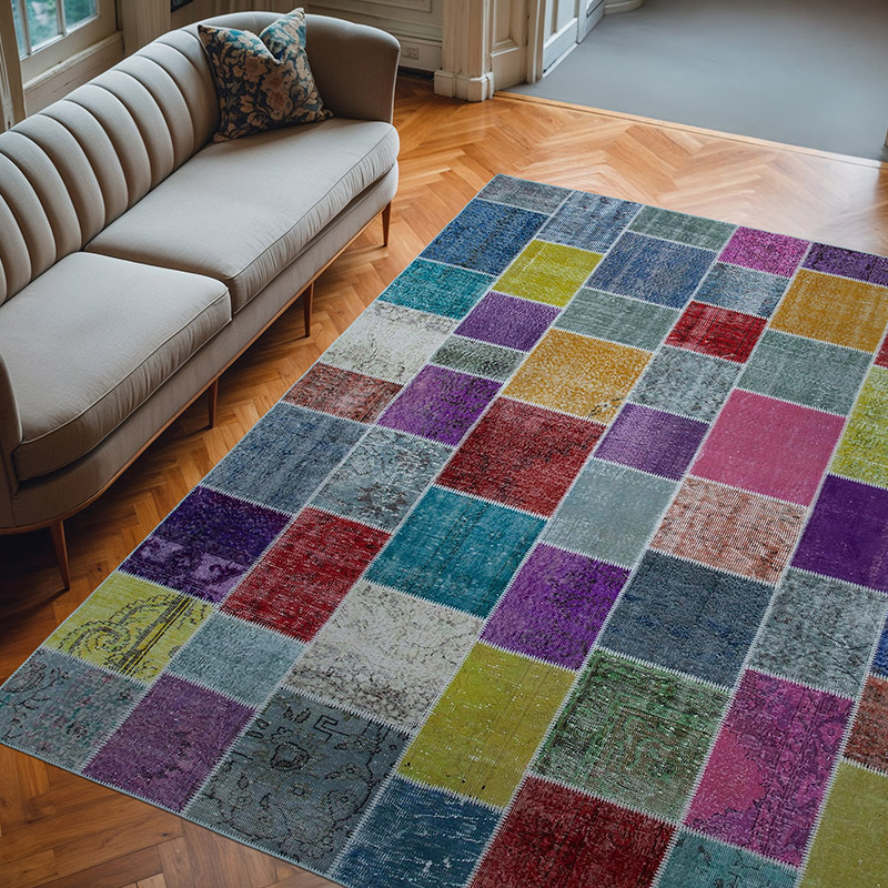 Çok Renkli Boyalı Patchwork Halı - 250 cm x 300 cm - K0049880