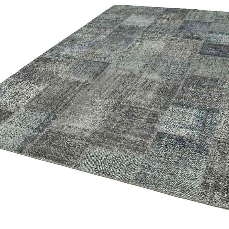 Grey Patchwork Hand-Knotted Turkish Rug - 8' 2" x 11' 6" (98" x 138") - K0049924