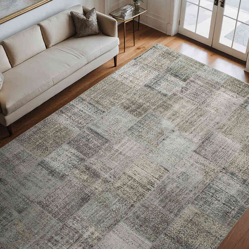 Gri Boyalı Patchwork Halı - 250 cm x 350 cm - K0049924