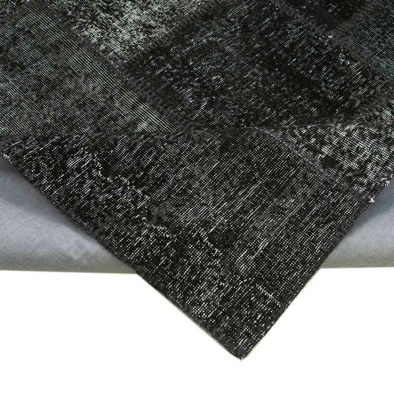 Black Patchwork Hand-Knotted Turkish Rug - 8' 2" x 11' 7" (98" x 139") - K0049943