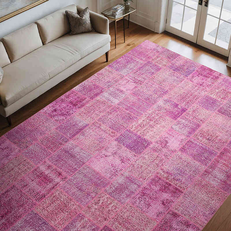 Rosado Alfombra De Retazos Turca Sobre-teñida - 250 cm x 350 cm - K0049947
