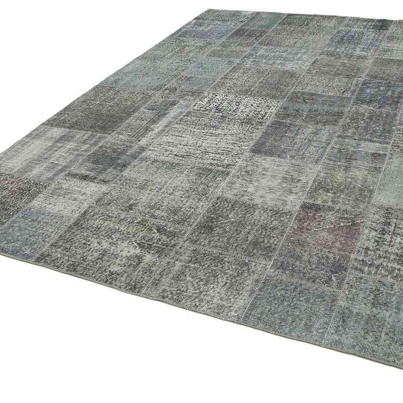 Grey Patchwork Hand-Knotted Turkish Rug - 8' 2" x 11' 6" (98" x 138") - K0049948