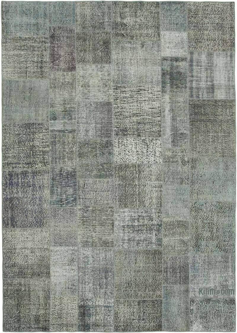 Grey Patchwork Hand-Knotted Turkish Rug - 8' 2" x 11' 6" (98" x 138") - K0049948