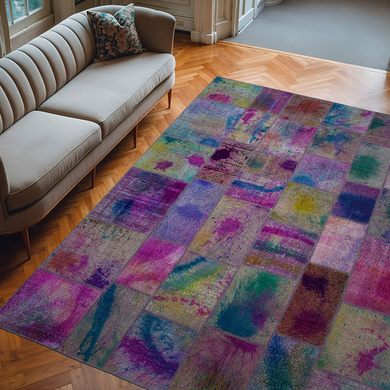Çok Renkli Boyalı Patchwork Halı - 244 cm x 302 cm - K0049961