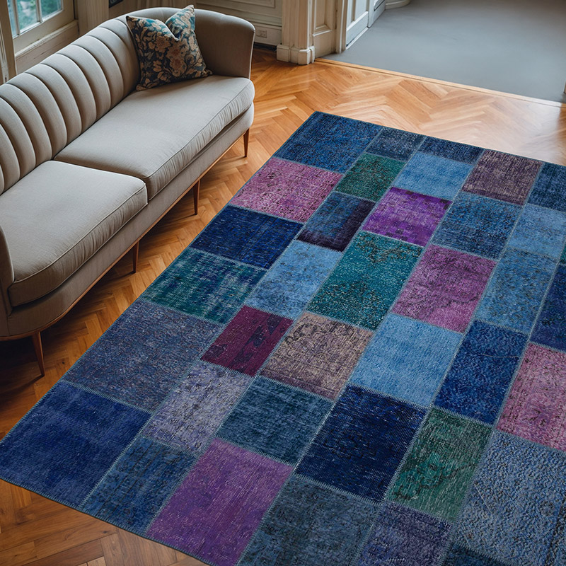 Multicolor Alfombra De Retazos Turca Sobre-teñida - 246 cm x 303 cm - K0049964