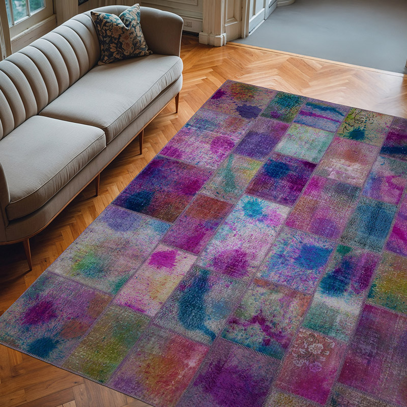 Çok Renkli Boyalı Patchwork Halı - 239 cm x 300 cm - K0049965