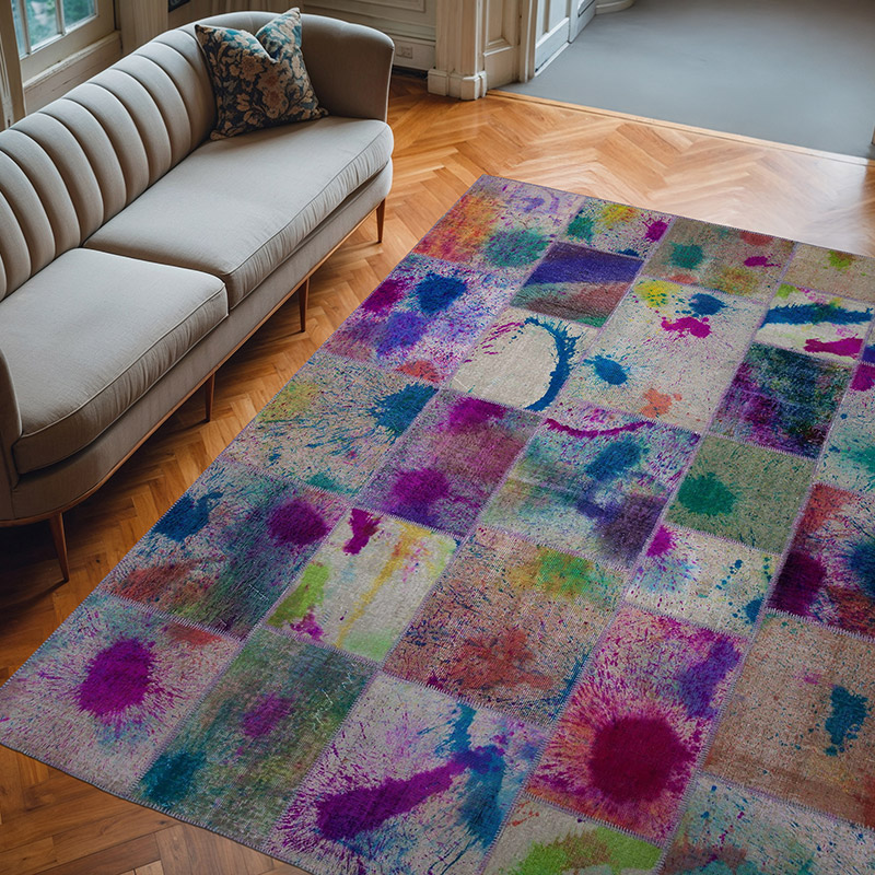 Multicolor Alfombra De Retazos Turca Sobre-teñida - 237 cm x 304 cm - K0049969