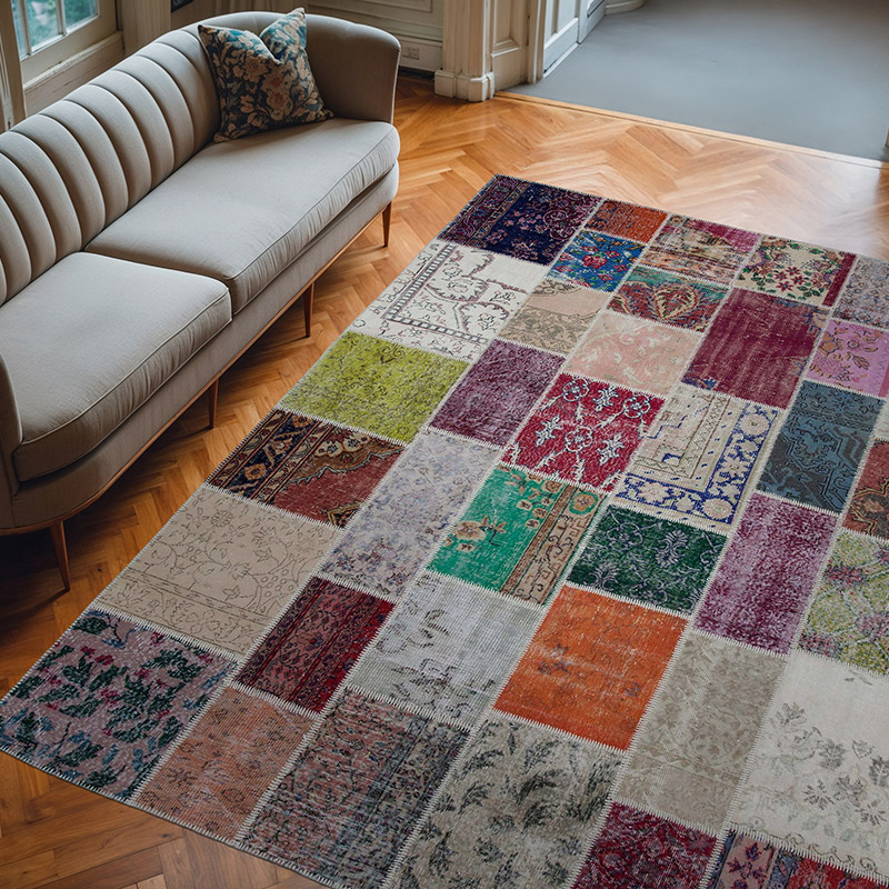Multicolor Alfombra De Retazos Turca Sobre-teñida - 245 cm x 295 cm - K0049971