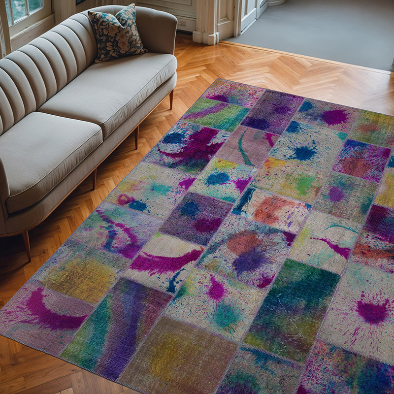 Çok Renkli Boyalı Patchwork Halı - 240 cm x 307 cm - K0049974
