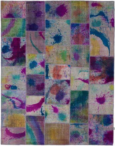 Çok Renkli Boyalı Patchwork Halı - 240 cm x 307 cm