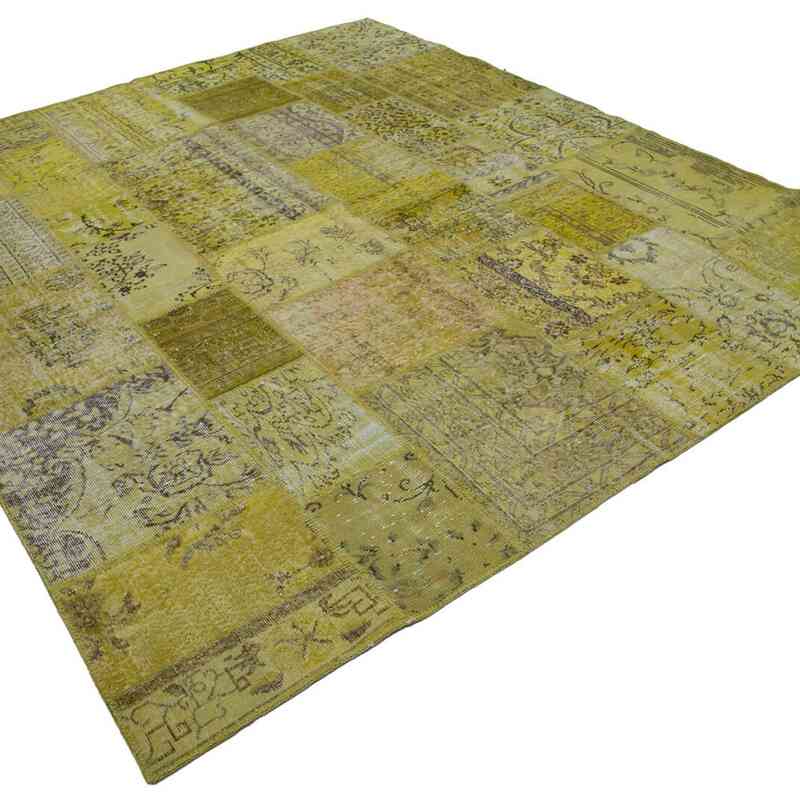 Amarillo Alfombra De Retazos Turca Sobre-teñida - 260 cm x 305 cm - K0049982