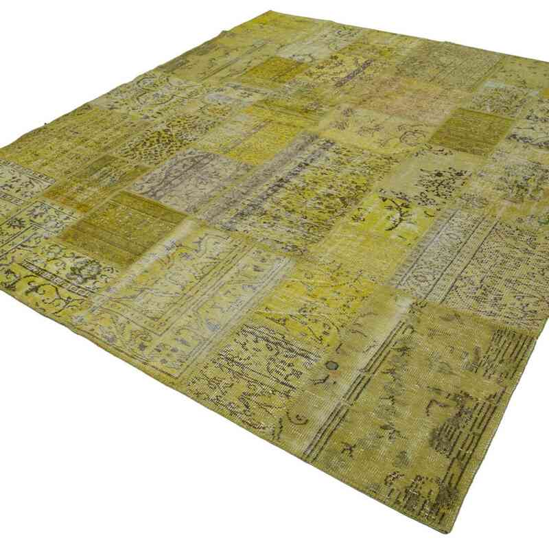 Amarillo Alfombra De Retazos Turca Sobre-teñida - 260 cm x 305 cm - K0049982