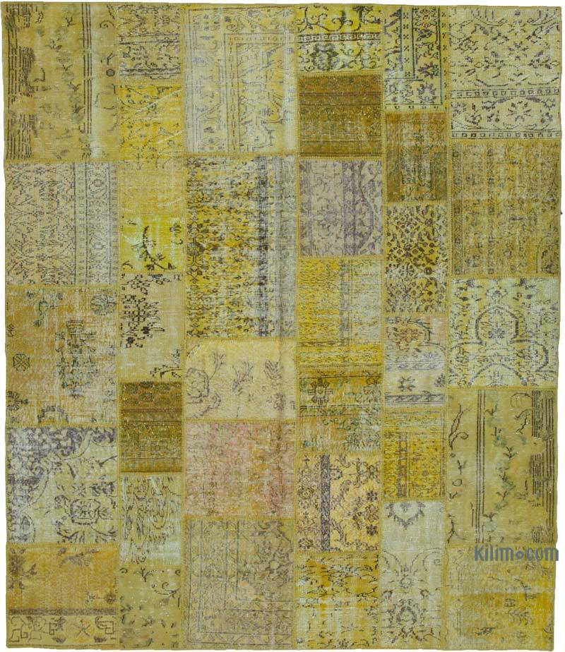 Amarillo Alfombra De Retazos Turca Sobre-teñida - 260 cm x 305 cm - K0049982