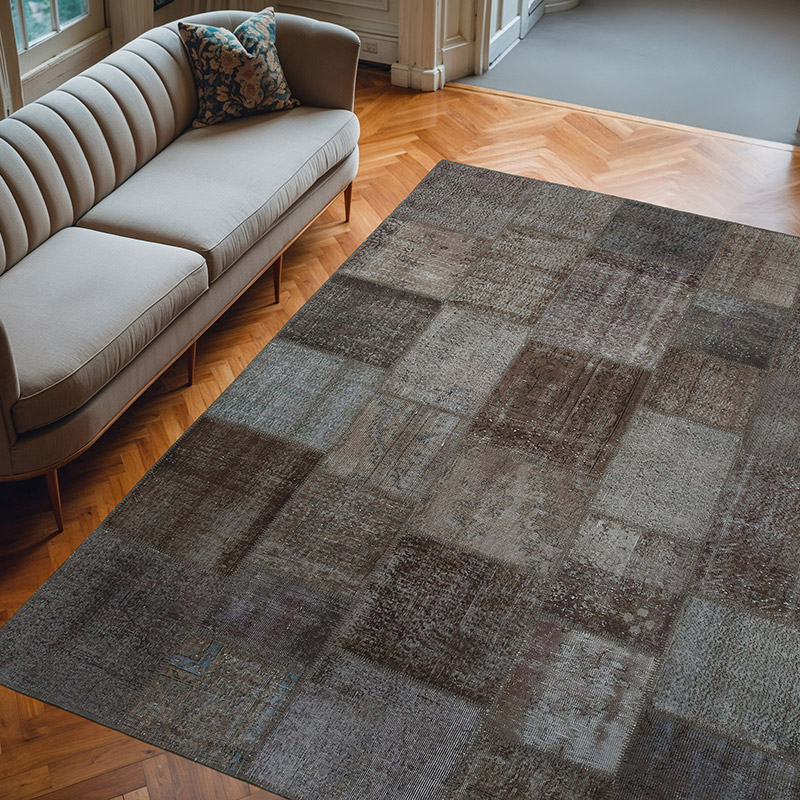 Patchwork Hand-Knotted Turkish Rug - 7' 10" x 10'  (94" x 120") - K0050004