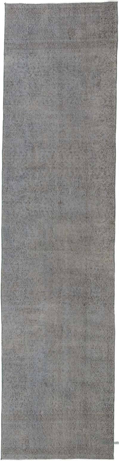 Gray Over-dyed Turkish Vintage Runner Rug - 2' 11" x 11' 11" (35" x 143")