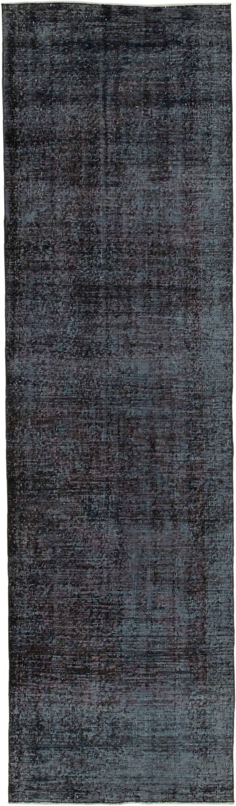 Negro Alfombra de Pasillo Turca Vintage Sobreteñida - 93 cm x 324 cm - K0050166