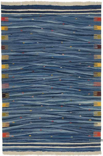 Mavi Yeni Kök Boya El Dokuma Kilim - 124 cm x 182 cm