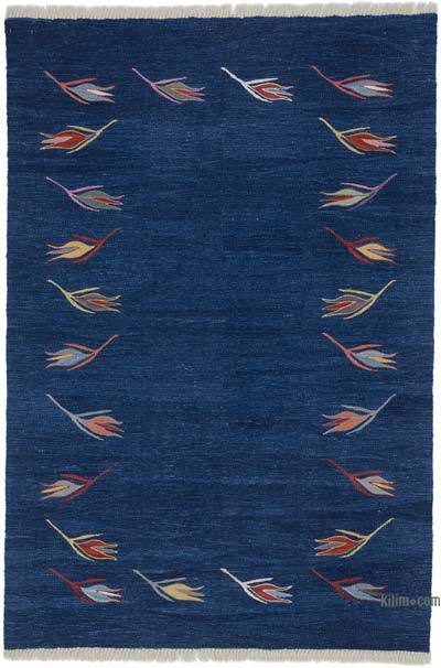 Blue New Handwoven Turkish Kilim Rug - 4' 1" x 6'  (49" x 72")