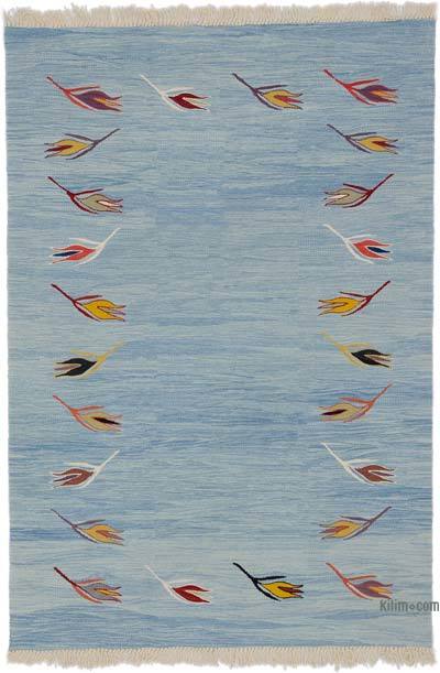 Blue New Handwoven Turkish Kilim Rug - 4' 1" x 6'  (49" x 72")