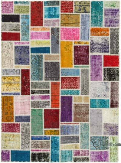 Multicolor Patchwork Hand-Knotted Turkish Rug - 5' 9" x 7' 10" (69" x 94")